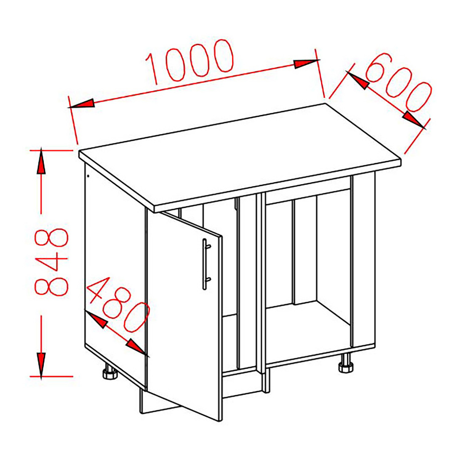Шкаф напольный угловой 1000х850х600 мм BROZEX-WOOD Camellia, правый, с дверцей, серый / графит