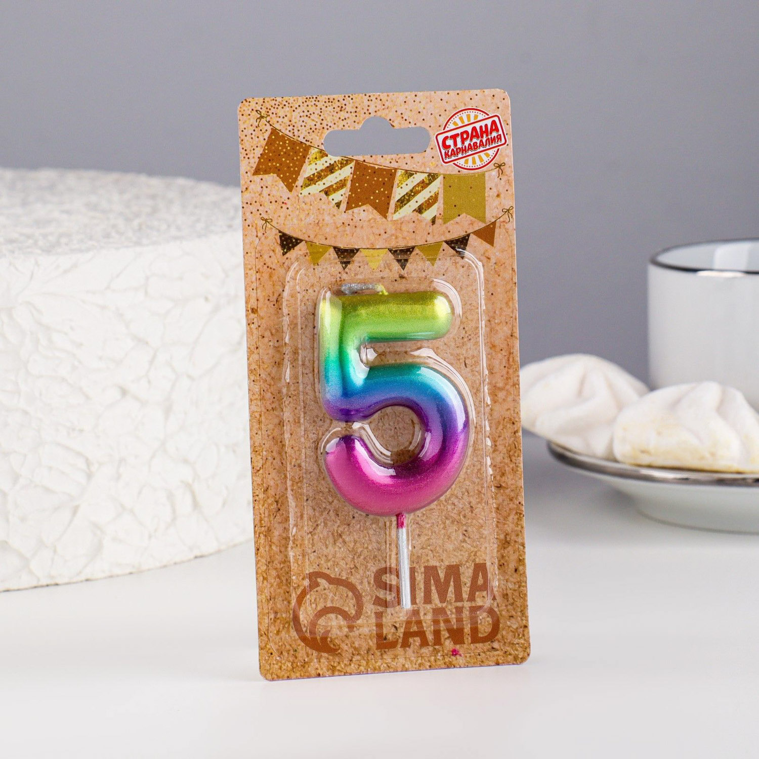 Свеча в торт "Акварель", цифра 5, 6 см 120317