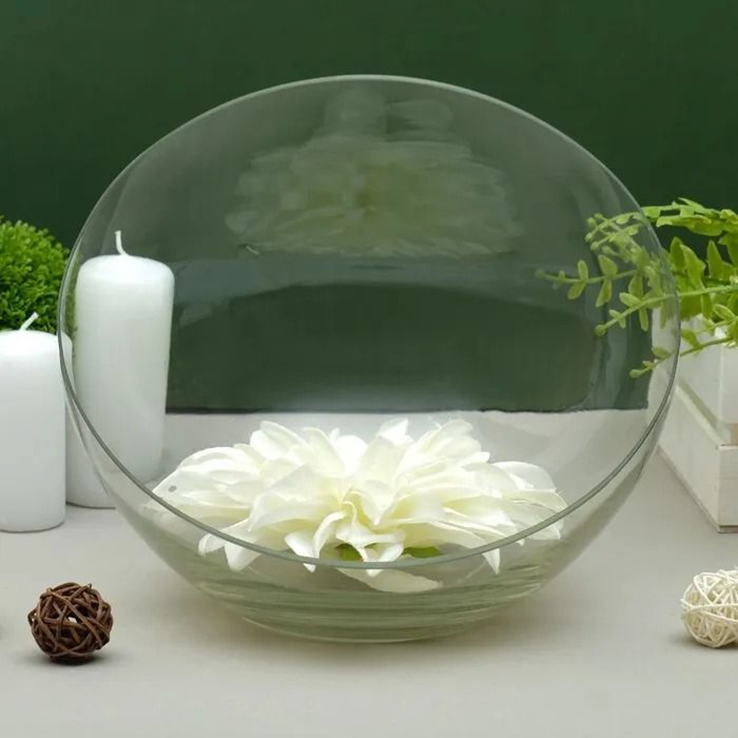 Ваза "Анабель" шаровая с косым резом d-25см; h-20см, прозрачная 3812790 Ваза "Анабель" шаровая с косым резом d-25см; h-20см, прозрачная 3812790