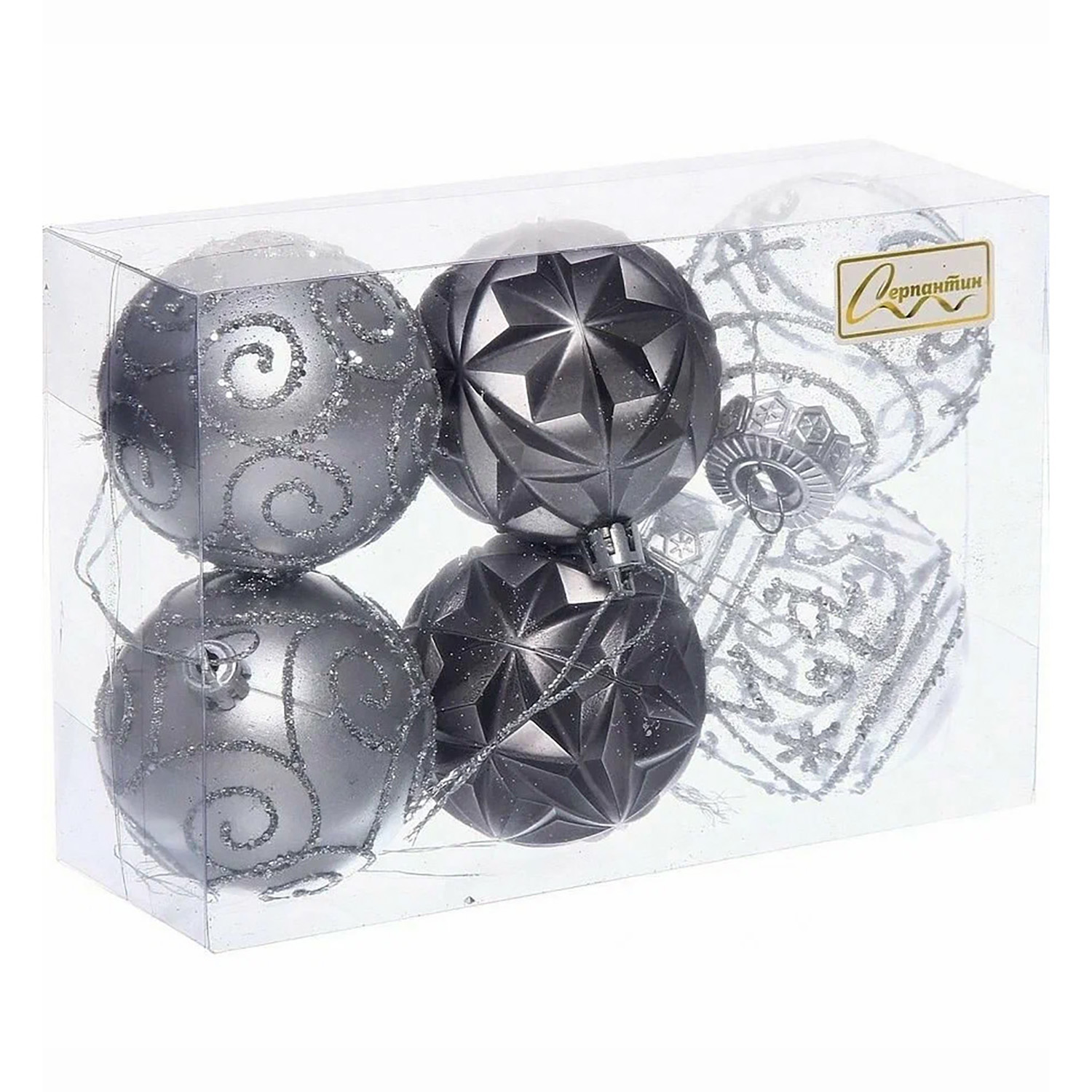 Набор шаров "Фантазия" 6 см (в наборе 6 шт), Графит, серебро