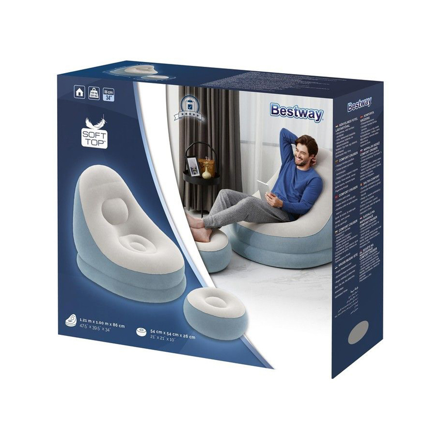 Набор надувной мебели BESTWAY Crusier, кресло 121х100х86 см, пуф 54х54х26 см, цвет микс