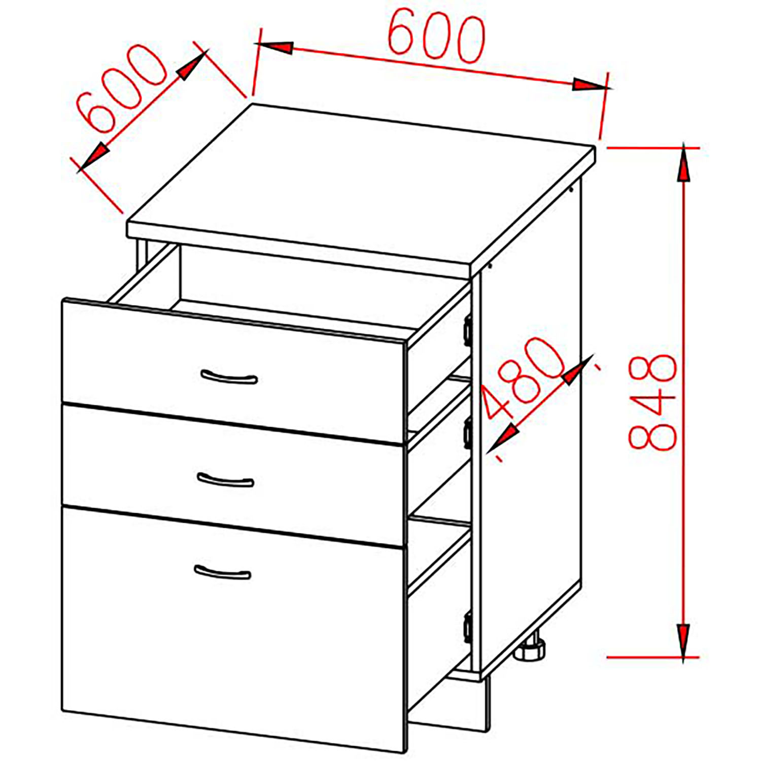 Шкаф напольный 600х850х600 мм BROZEX-WOOD Next, с тремя ящиками, графит