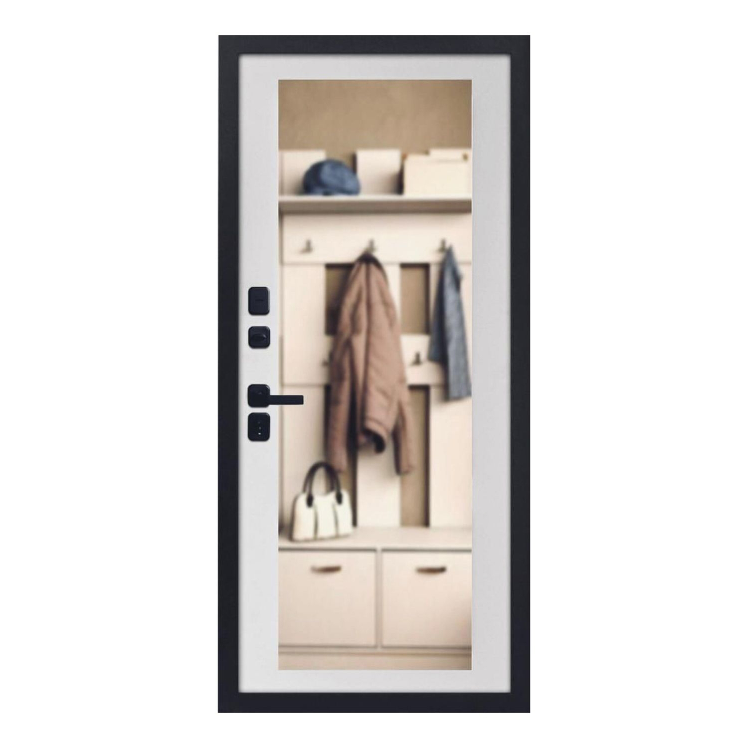 Дверь входная 2050х960х95 мм Дверной континент Брест, с зеркалом, правая, серебристый антик/белый матовый