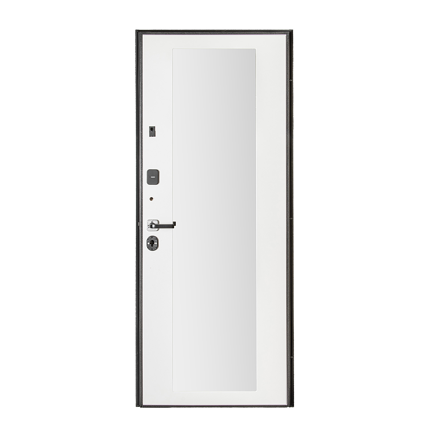 Дверь входная 2050х860х95 мм Дверной континент Брест, с зеркалом, левая, серебристый антик/белый матовый