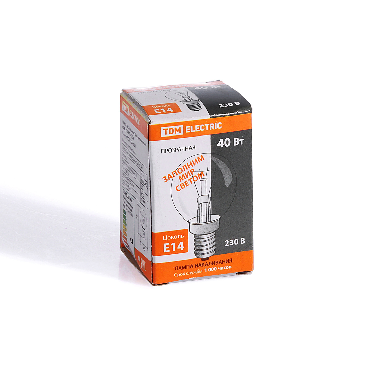 Лампа накаливания TDM, Е14, шар, 40 Вт, 400 Лм, теплый белый свет