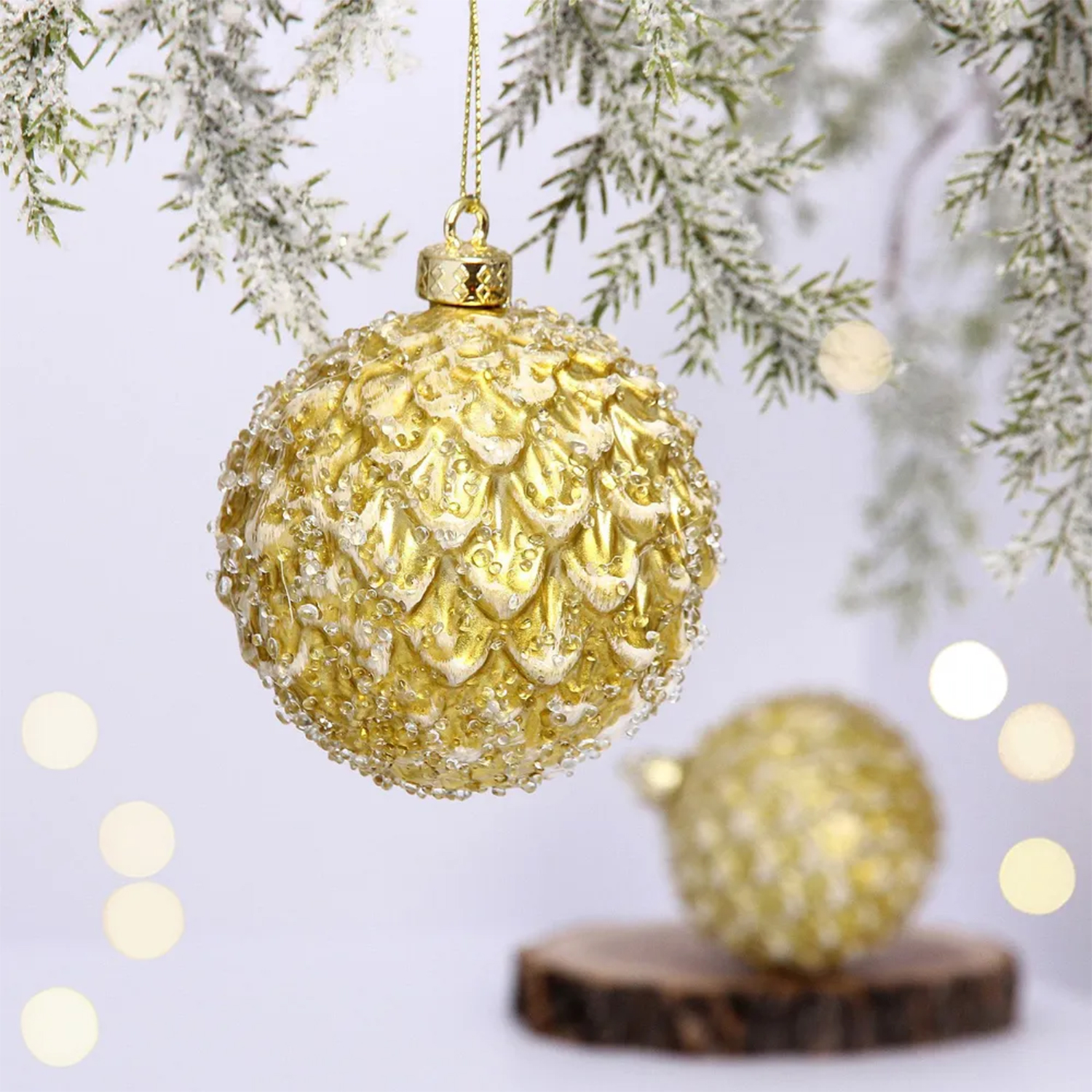 Ёлочные игрушки VERSAILLES "Еловый шар" 8 см (набор 2 шт), Золото