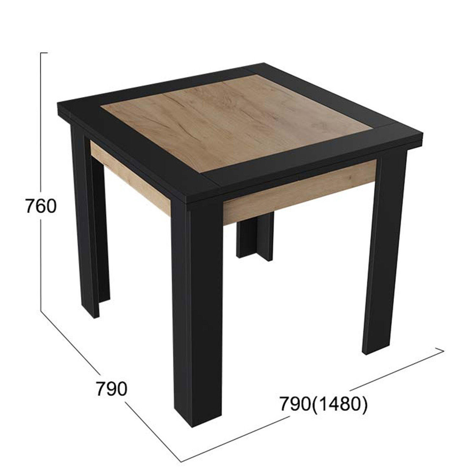 Стол обеденный прямоугольный раздв.Хьюстон Тип3 790(+690)*790*760мм Черный, Дуб Крафт золотой*1