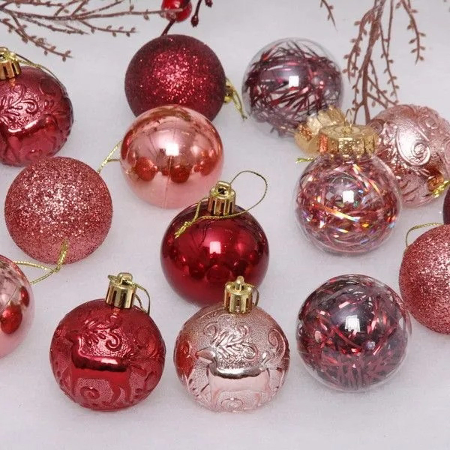 Набор шаров "Волшебный вальс" 5 см (16 предметов), рубин/роз.золото