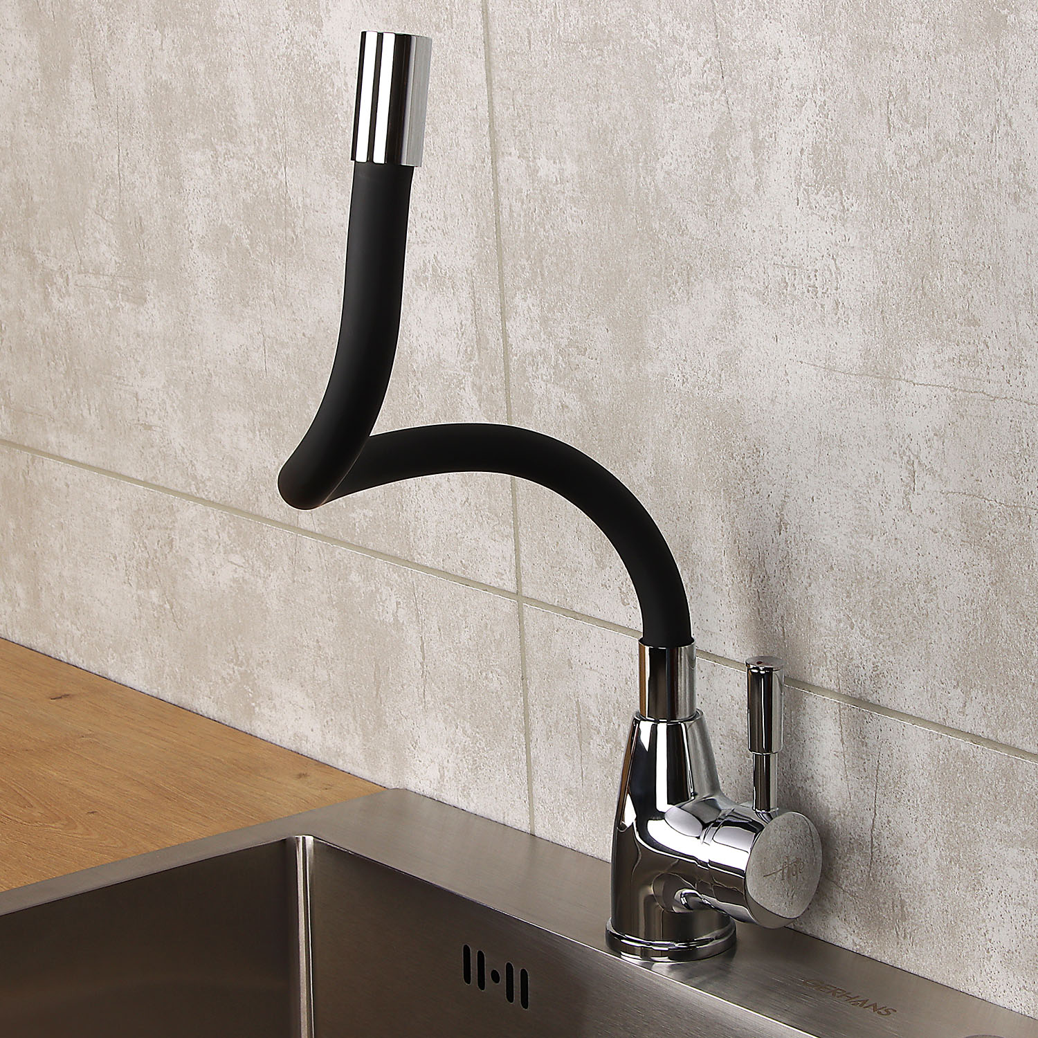 Смеситель для кухни FLOE FK234-DN с гибким изливом (черный) *1/10 Смеситель для кухни FLOE FK234-DN с гибким изливом (черный) *1/10