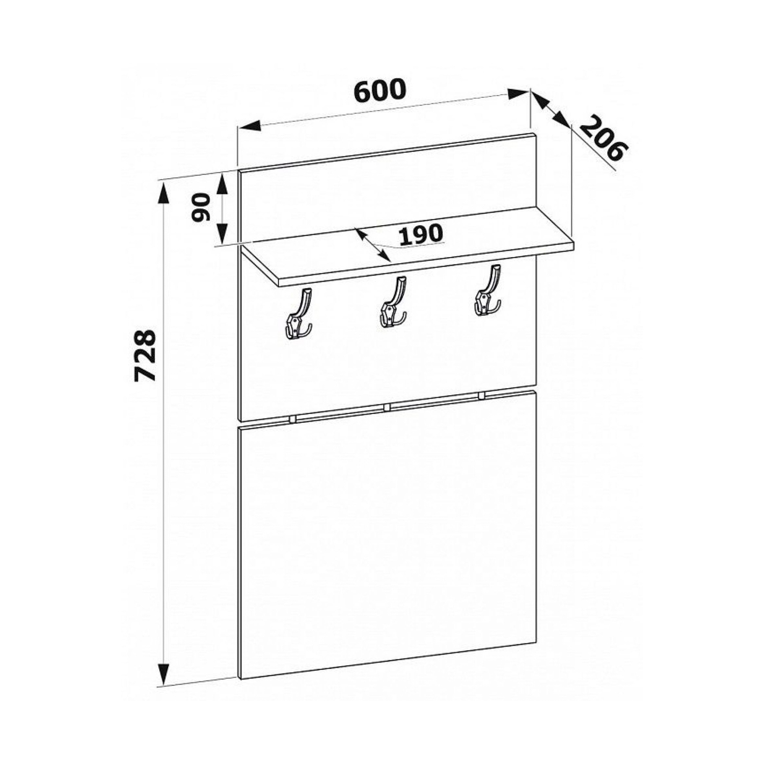 яяяяяяВешалка 2 секции ВШ.4 364*1600*270мм Сонома *1