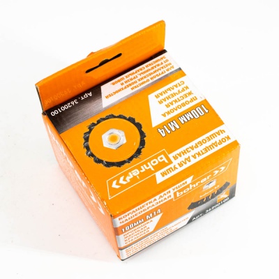 Щетка-крацовка "чаша" витая,жесткая проволока 100мм 0,5мм М14мм для УШМ арт.36200100 Bohrer *1/50