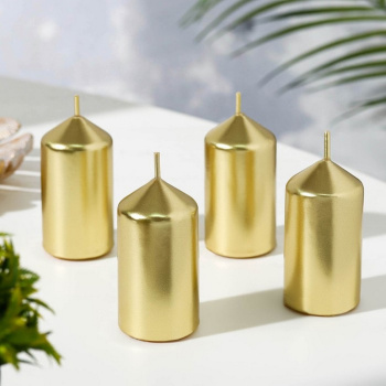 Свеча Столбик 1 шт, золотой 7х3,8см фасовка по 4 шт 2383822