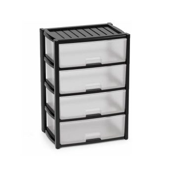 Комод пластм. "Колорит" 4 ящика 810х560х390мм Черный/Прозрачн. М8763 (ЗПИ "Альтернатива") *1