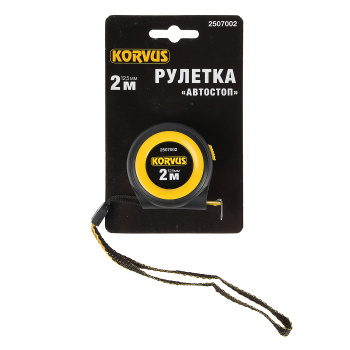 Рулетка  2м х16мм пластик. корпус стальная лента автостоп арт.2507002 KORVUS *1/12/240