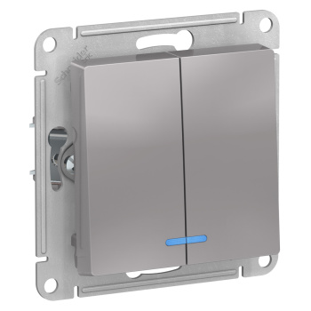 Механизм выключателя "ATLAS DESIGN" 2-кл. алюминий с подсв. (сх.5а) 10АХ SchE ATN000353 *1/10