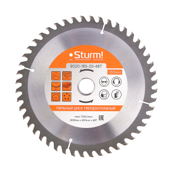 Диск пильный 185*20,0мм 48 зубьев по дереву (9020-185-20-48Т) Sturm *1/50 Диск пильный 185*20,0мм 48 зубьев по дереву (9020-185-20-48Т) Sturm *1/50
