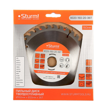 Диск пильный 160*20,0мм 36 зубьев по дереву (9020-160х20х36Т) Sturm *1/50 Диск пильный 160*20,0мм 36 зубьев по дереву (9020-160х20х36Т) Sturm *1/50