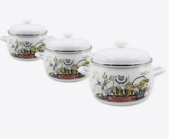 яяяНабор кастрюль эмалированных: 2,0л+3,5л+5,0л рис. "Винтаж" С-207АП2/4 "Лысьвенские ЭМАЛИ" *1