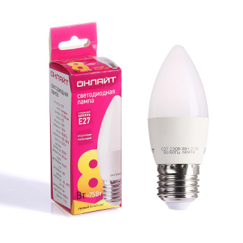 Лампа светодиодная ОНЛАЙТ, Е27, свеча C37, 8 Вт, 560 Лм, 2700 К, теплый белый
