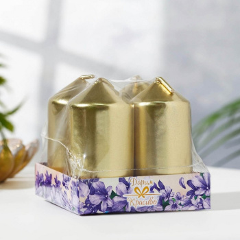 Свеча Столбик 1 шт, золотой 7х3,8см фасовка по 4 шт 2383822