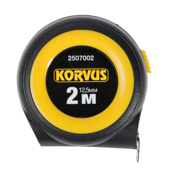 Рулетка  2м х16мм пластик. корпус стальная лента автостоп арт.2507002 KORVUS *1/12/240