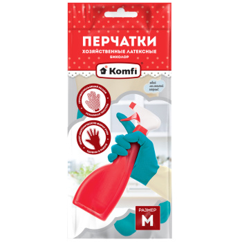 Перчатки латексные Удлиненные "БИКОЛОР" Бежевый/Бирюзовый 1пара р-р  "M" BICOLO6 "Komfi" *12/144 Перчатки латексные Удлиненные "БИКОЛОР" Бежевый/Бирюзовый 1пара р-р  "M" BICOLO6 "Komfi" *12/144