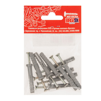 Дюбель с шурупом 6х40 мм BROZEX, оцинкованная сталь, 10 шт. Дюбель с шурупом 6х40 мм BROZEX, оцинкованная сталь, 10 шт.