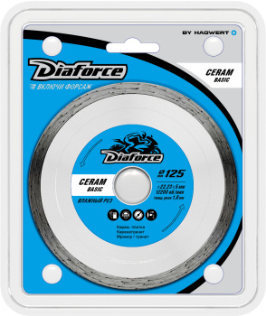 Диск алмазный 125*22,23*1,8мм по керамограниту сплошн мокр.рез арт513125 CeramBasicDiaforce*1/10/100