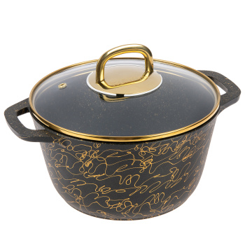 Кастрюля алюм. литая а/приг. Kukmara "Грация" черный/золото 2,5л Стекл.кр. кчз25а (Кукмор) *1/3