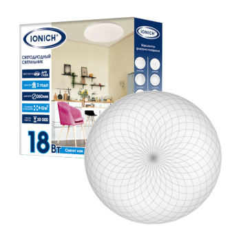 Светильник светодиодный акриловый 260мм IONICH "Кассиопея"18Вт 6500К 1260Лм IP20 белый S=9-12м2 1107*1/40