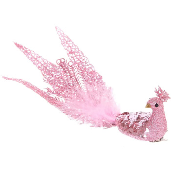 Новогоднее украшение "Волшебный павлин" 26*9,5*8 см (на прищепке), Розовый