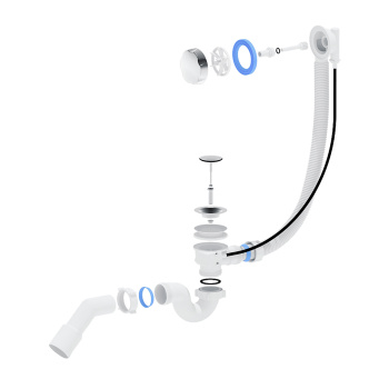 Обвязка в ванну полуавтомат с сифоном прямоточным 580 мм, (ручка хром. пластик) АНИ ЕМ411 *1/15