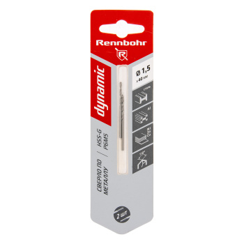 Сверло по металлу 1,50*40/18мм HSS-G P6M5 (2шт) блистер арт.675015 DYNAMIC RENNBOHR *10/40/640