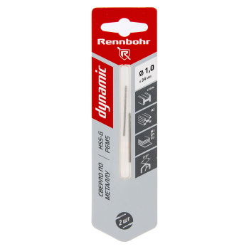 Сверло по металлу 1,00*34/12мм HSS-G P6M5 (2шт) блистер арт.675010 DYNAMIC RENNBOHR *10/40/640
