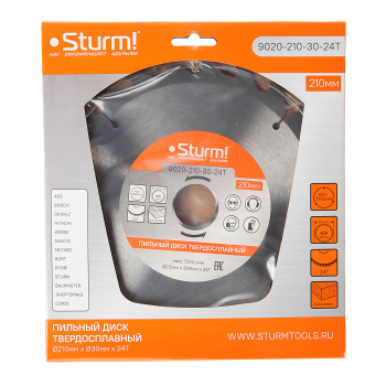 Диск пильный 210*30,0мм 24 зубьев по дереву (9020-210х30х24Т) Sturm  *1/40 Диск пильный 210*30,0мм 24 зубьев по дереву (9020-210х30х24Т) Sturm  *1/40